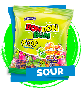 Sour apple-flavored lollipop with tutti frutti flavored filling.